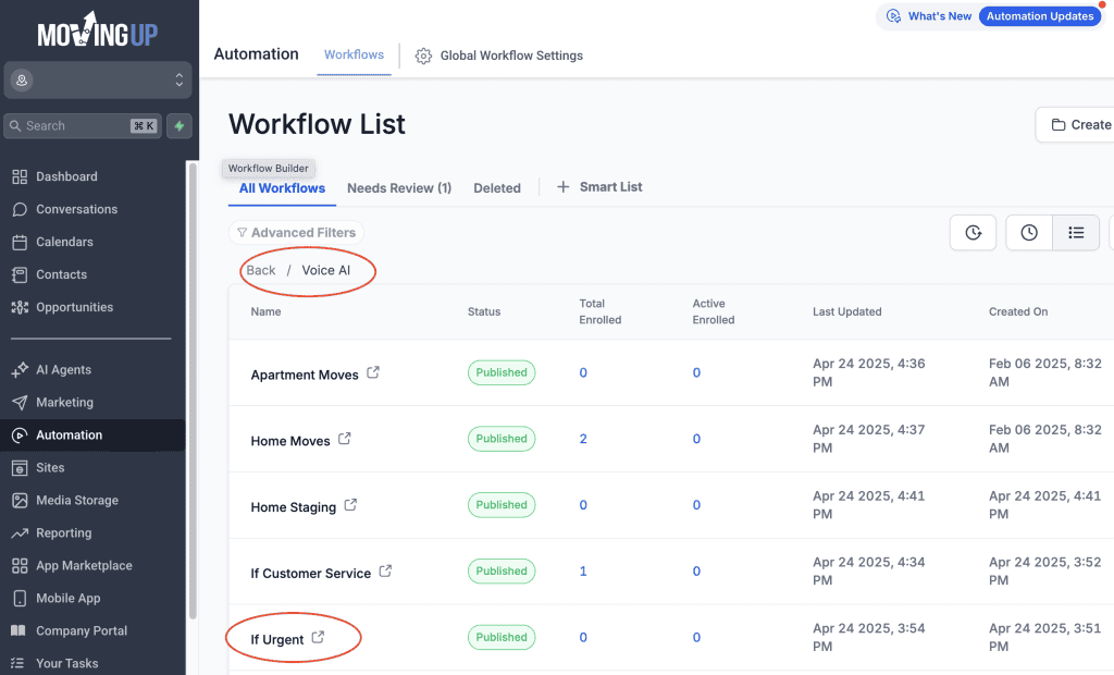 website automation moving companies