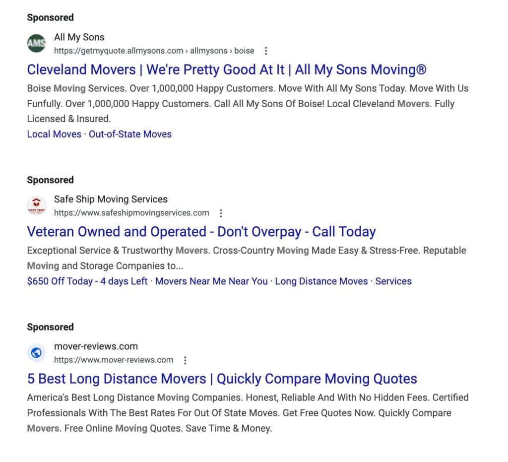 google ads movers near me