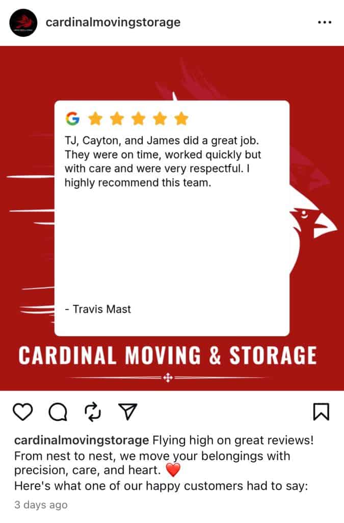 social media ideas for movers share reviews